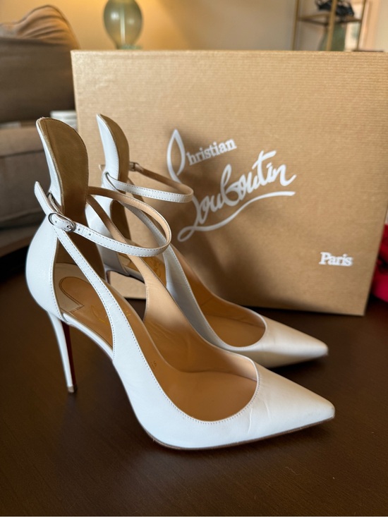 Christian Louboutin Shoes - Christian Louboutin White Pointed-Toe Ankle-Strap Stiletto Pumps in Mascara 36.5
